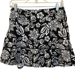 Dona Jo Flounce Athletic Skort Black White Floral Size 2 (L) Pickleball Tennis
